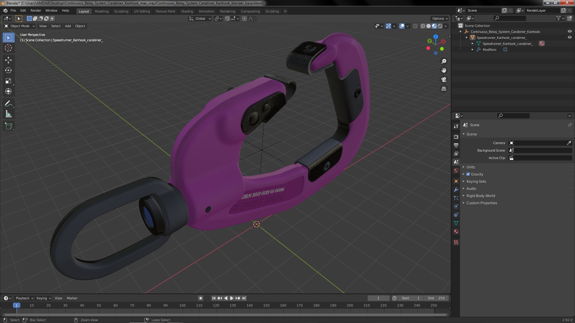 3D Continuous Belay System Carabiner Kanhook