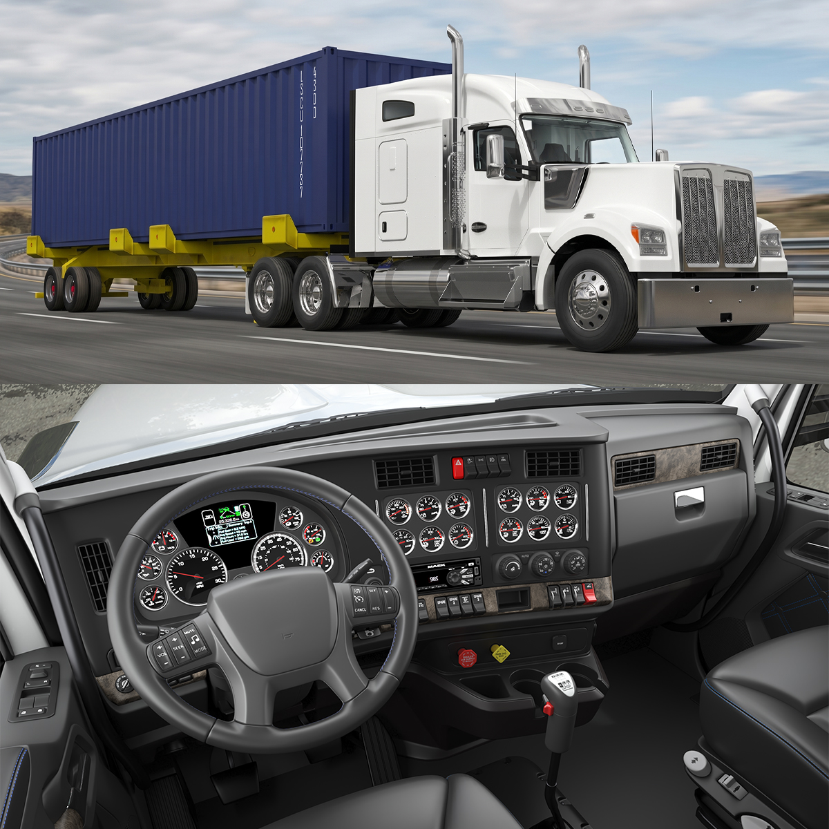 Semi Truck with 48ft ISO Container 3D model preview
