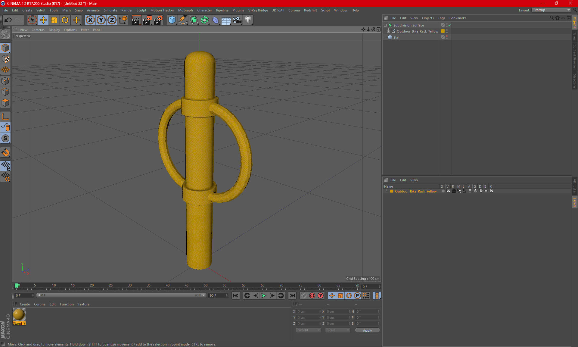 Outdoor Bike Rack Yellow 3D model