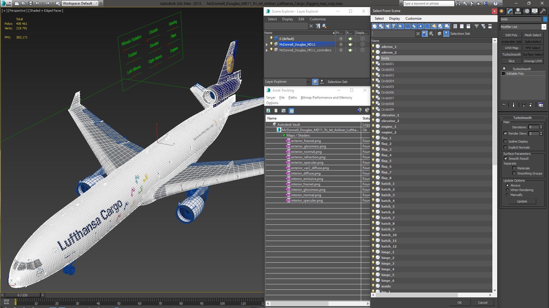 McDonnell Douglas MD11 Tri Jet Airliner Lufthansa Cargo Rigged 3D