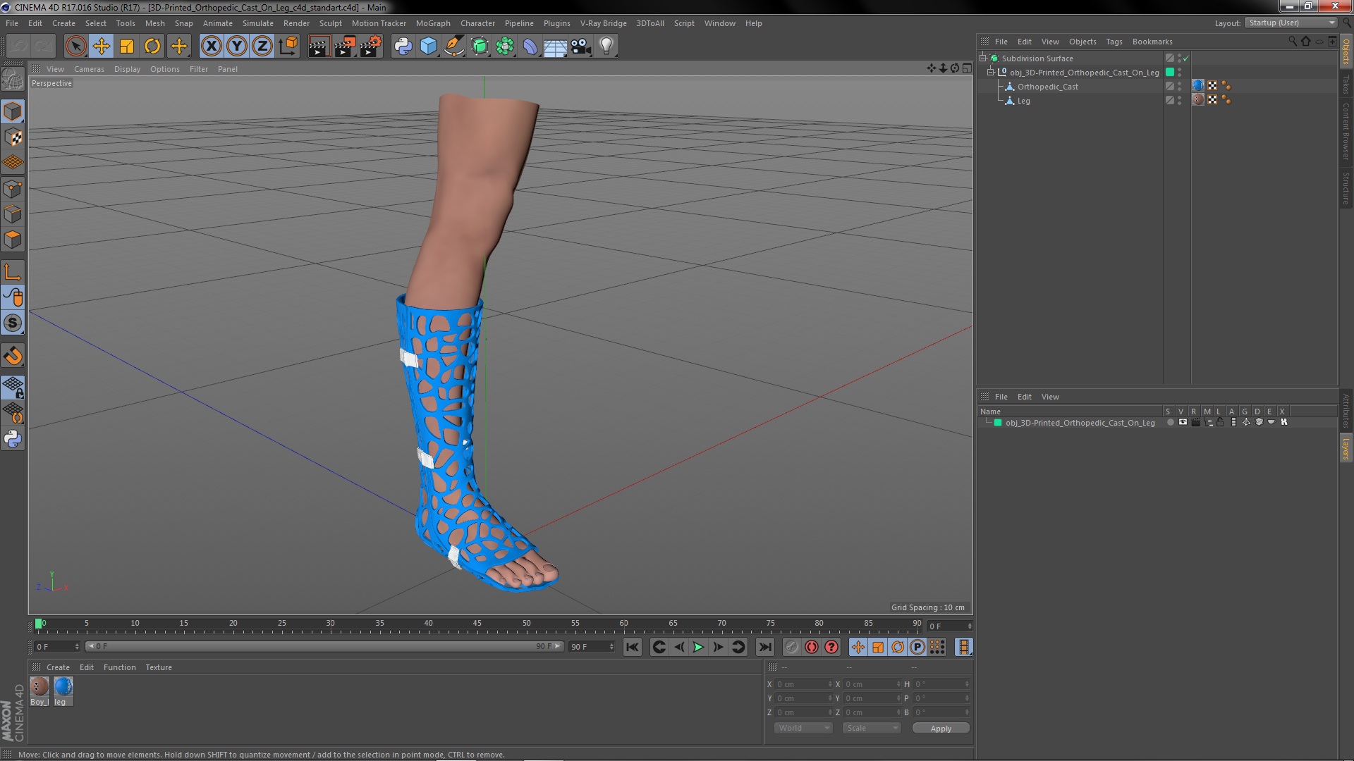 3D 3D-Printed Orthopedic Cast On Leg model
