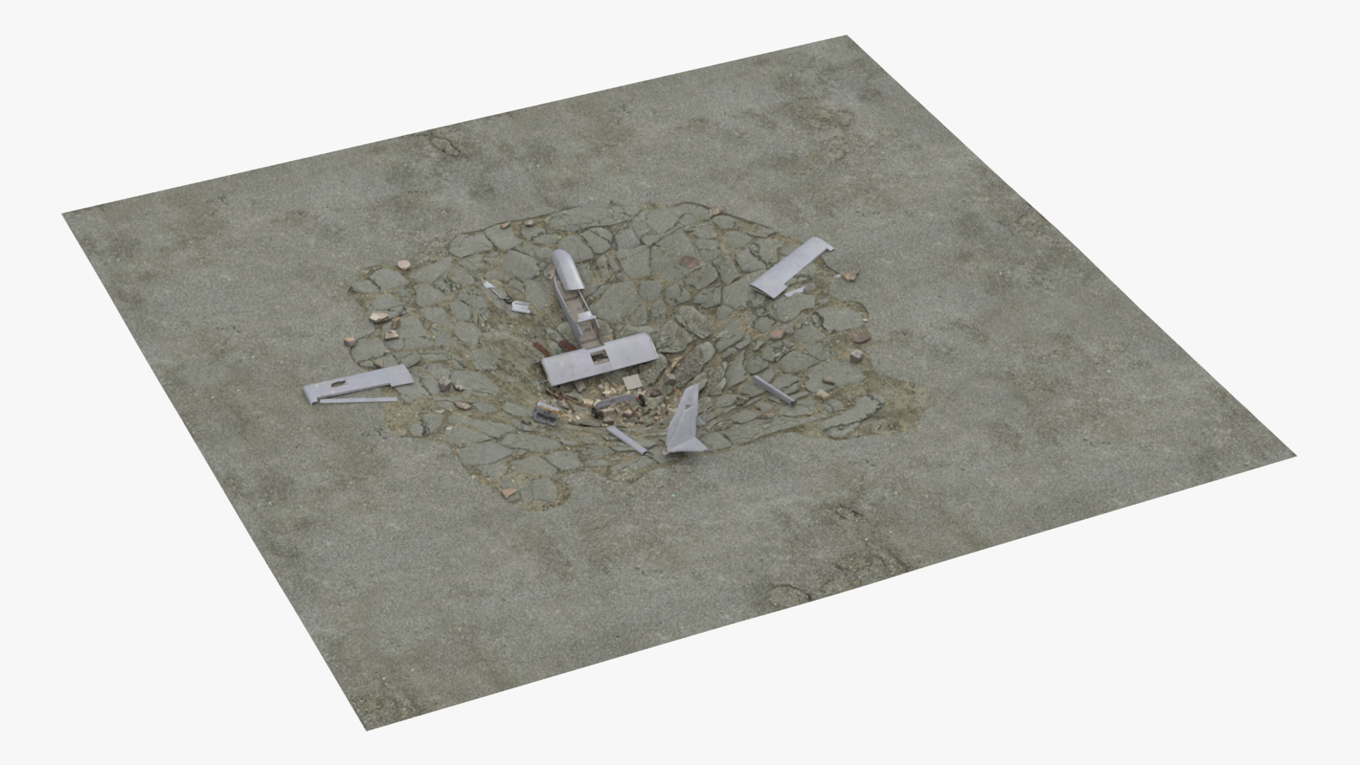 3D Crashed Drone in Cracked Ground