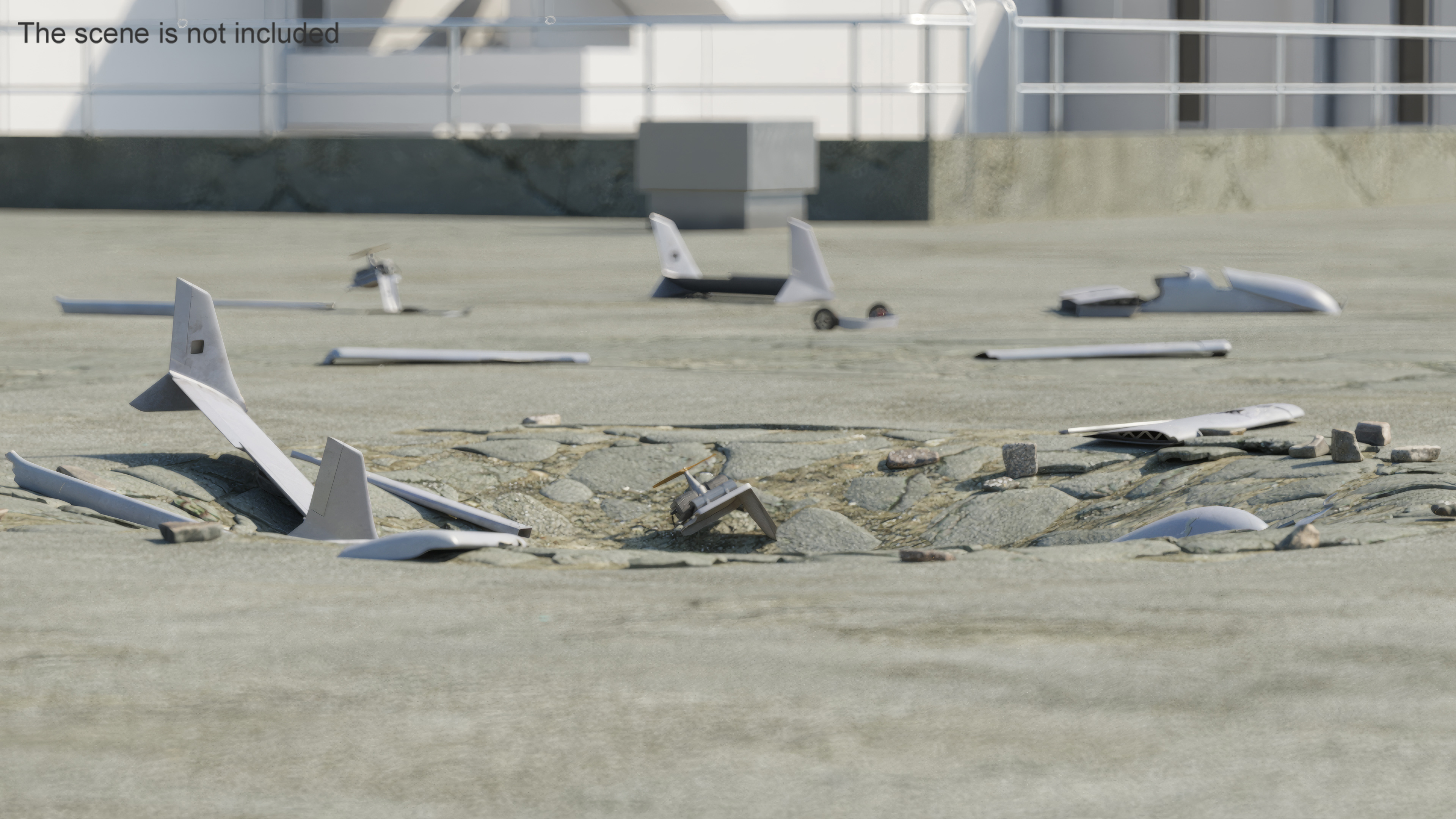 3D Crashed Drone in Cracked Ground