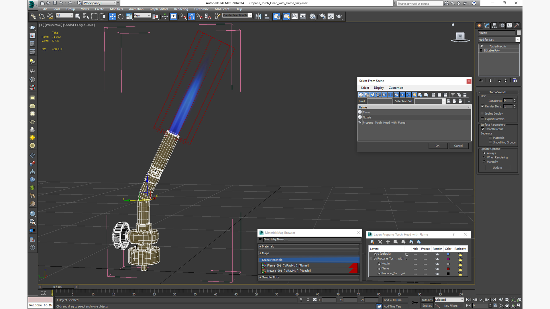 Propane Torch Head with Flame 3D model