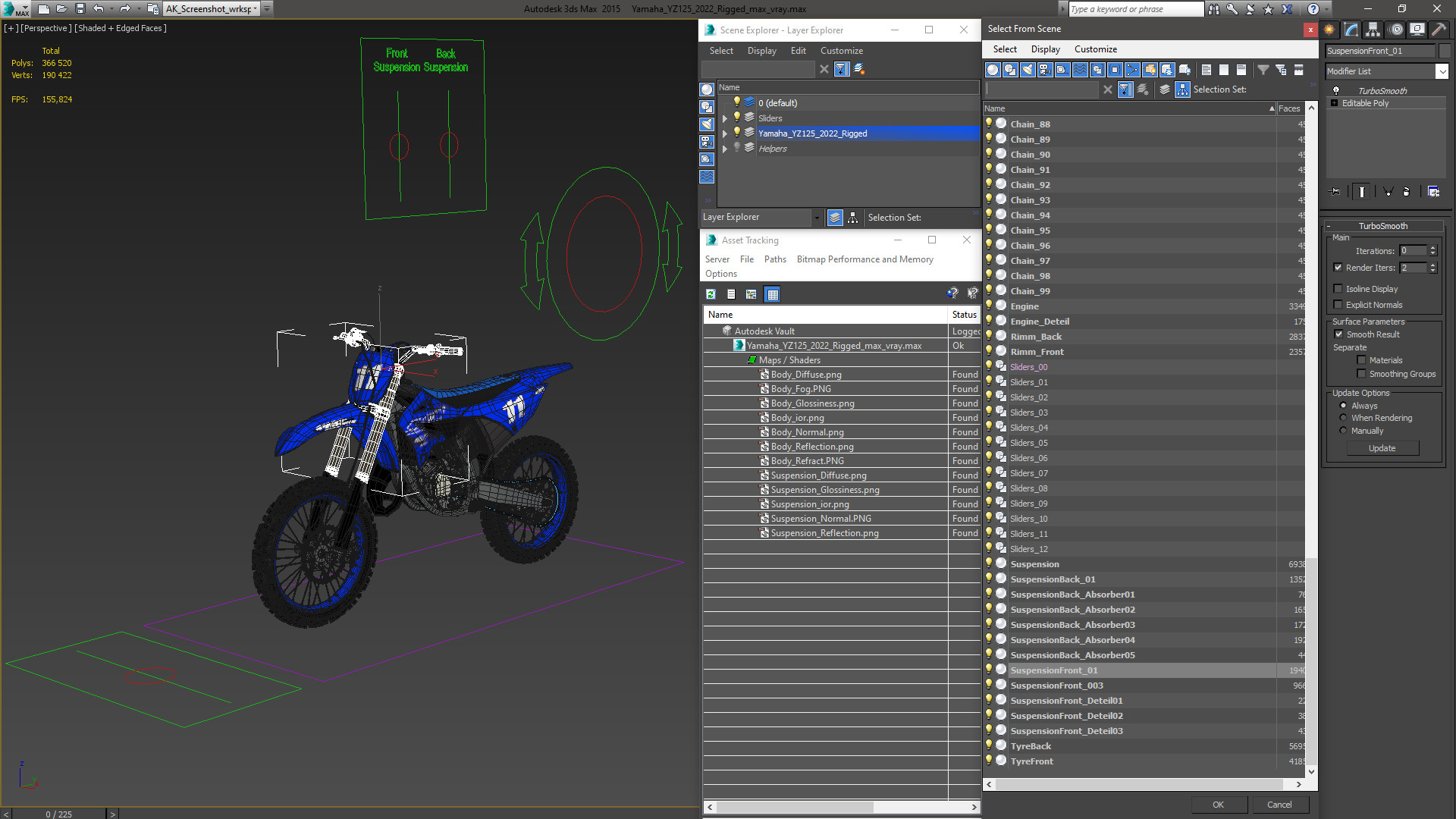Yamaha YZ125 2022 Rigged 3D model