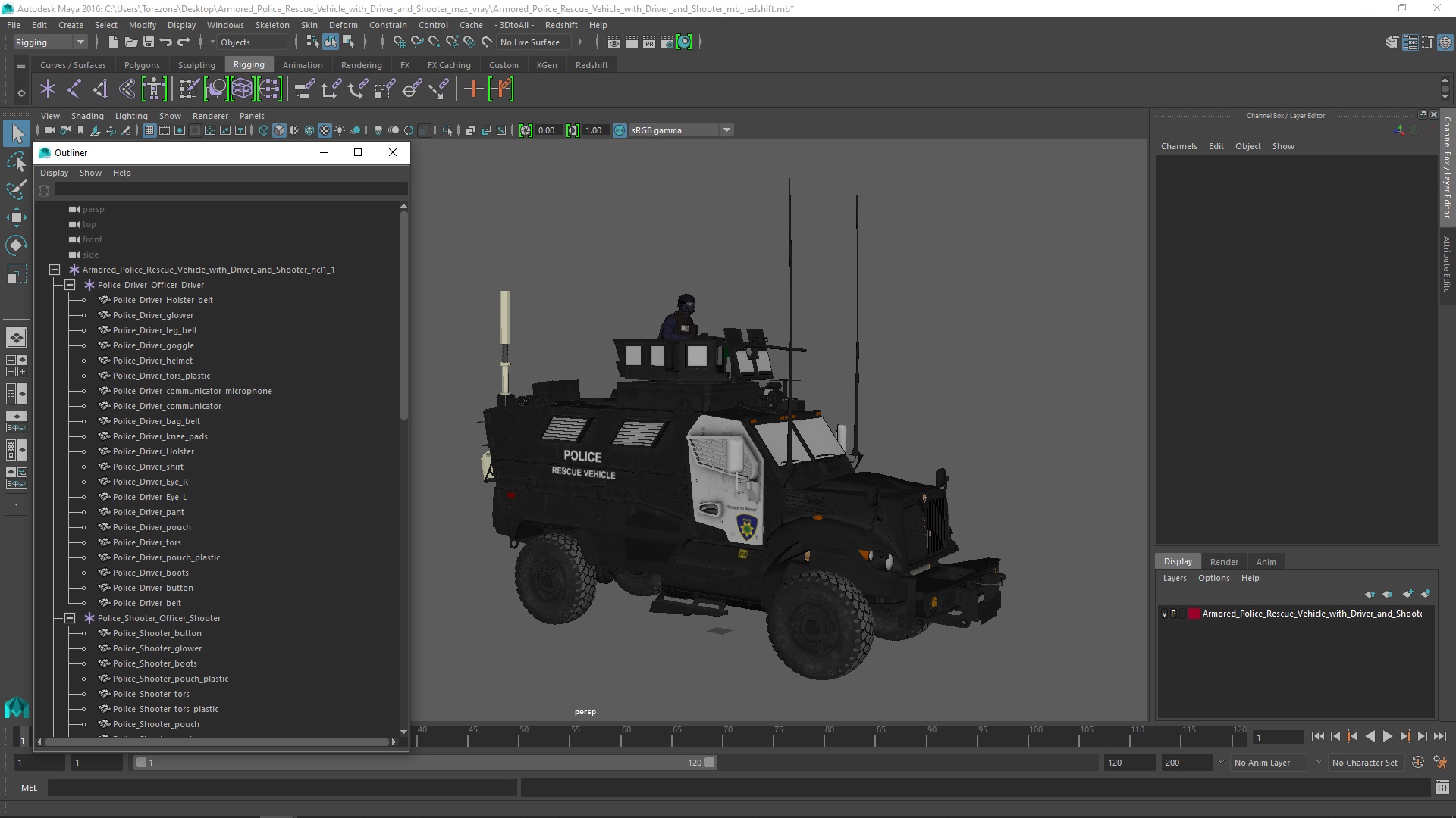 3D Armored Police Rescue Vehicle with Driver and Shooter model