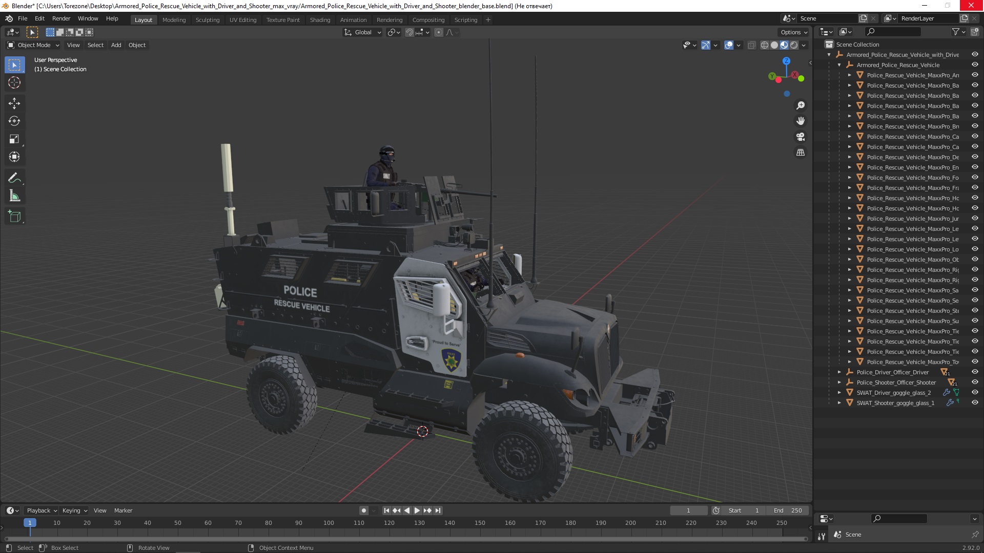 3D Armored Police Rescue Vehicle with Driver and Shooter model