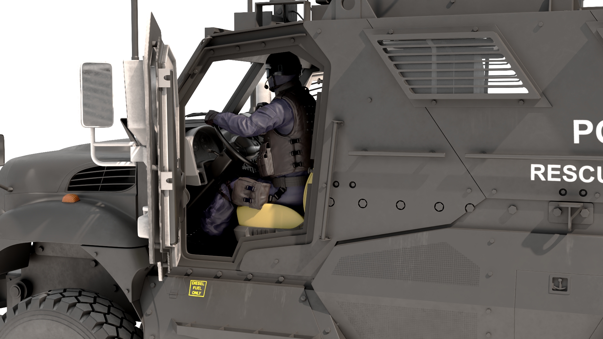 3D Armored Police Rescue Vehicle with Driver and Shooter model