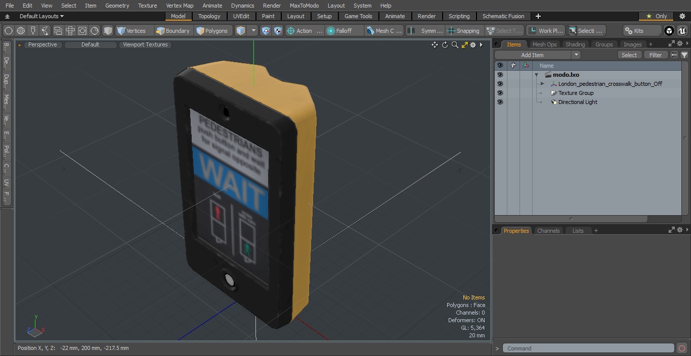3D London pedestrian crosswalk button Off model