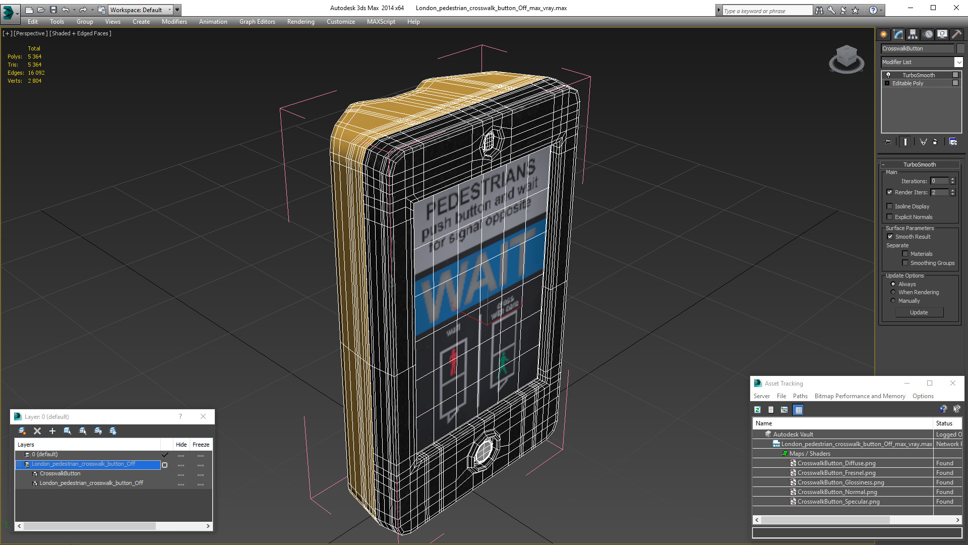 3D London pedestrian crosswalk button Off model
