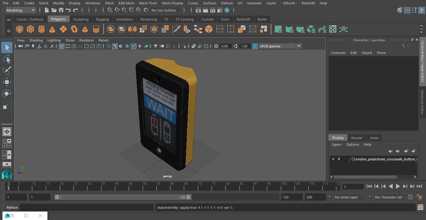 3D London pedestrian crosswalk button Off model