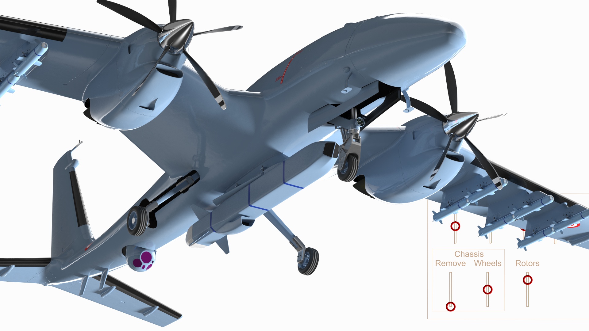 Tactical Aerial Combat Drone Rigged for Cinema 4D 3D model