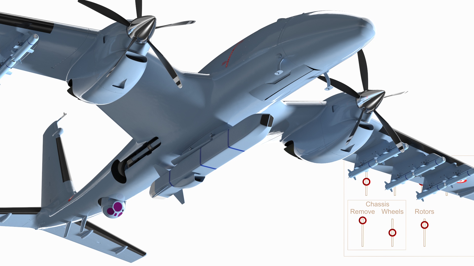 Tactical Aerial Combat Drone Rigged for Cinema 4D 3D model