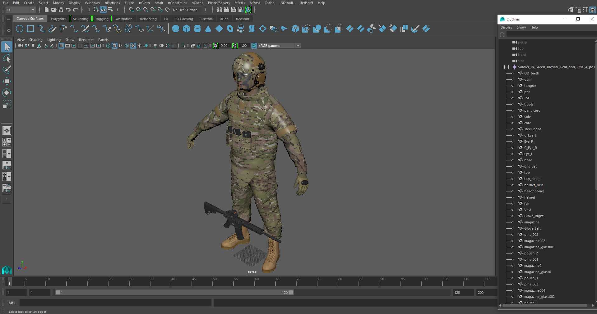 Soldier in Green Tactical Gear and Rifle A-pose 3D