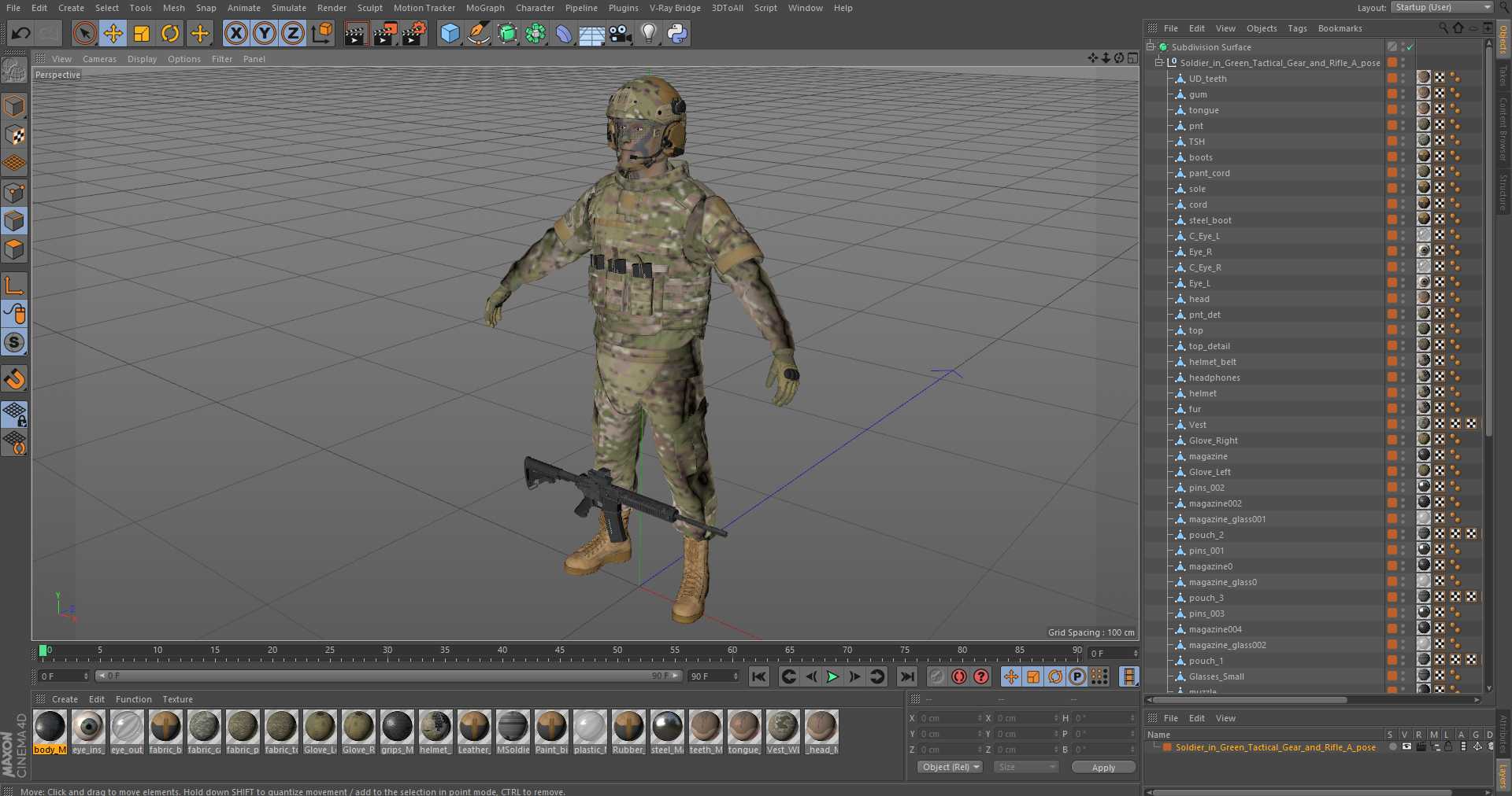 Soldier in Green Tactical Gear and Rifle A-pose 3D