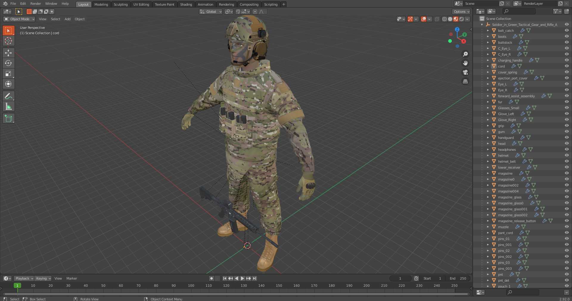 Soldier in Green Tactical Gear and Rifle A-pose 3D