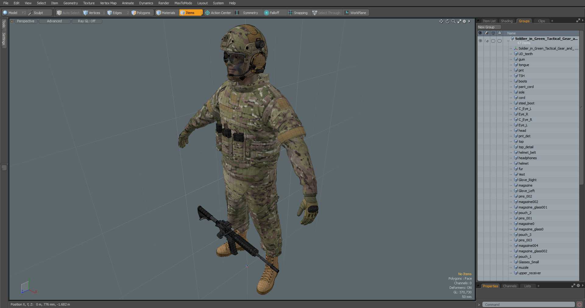 Soldier in Green Tactical Gear and Rifle A-pose 3D