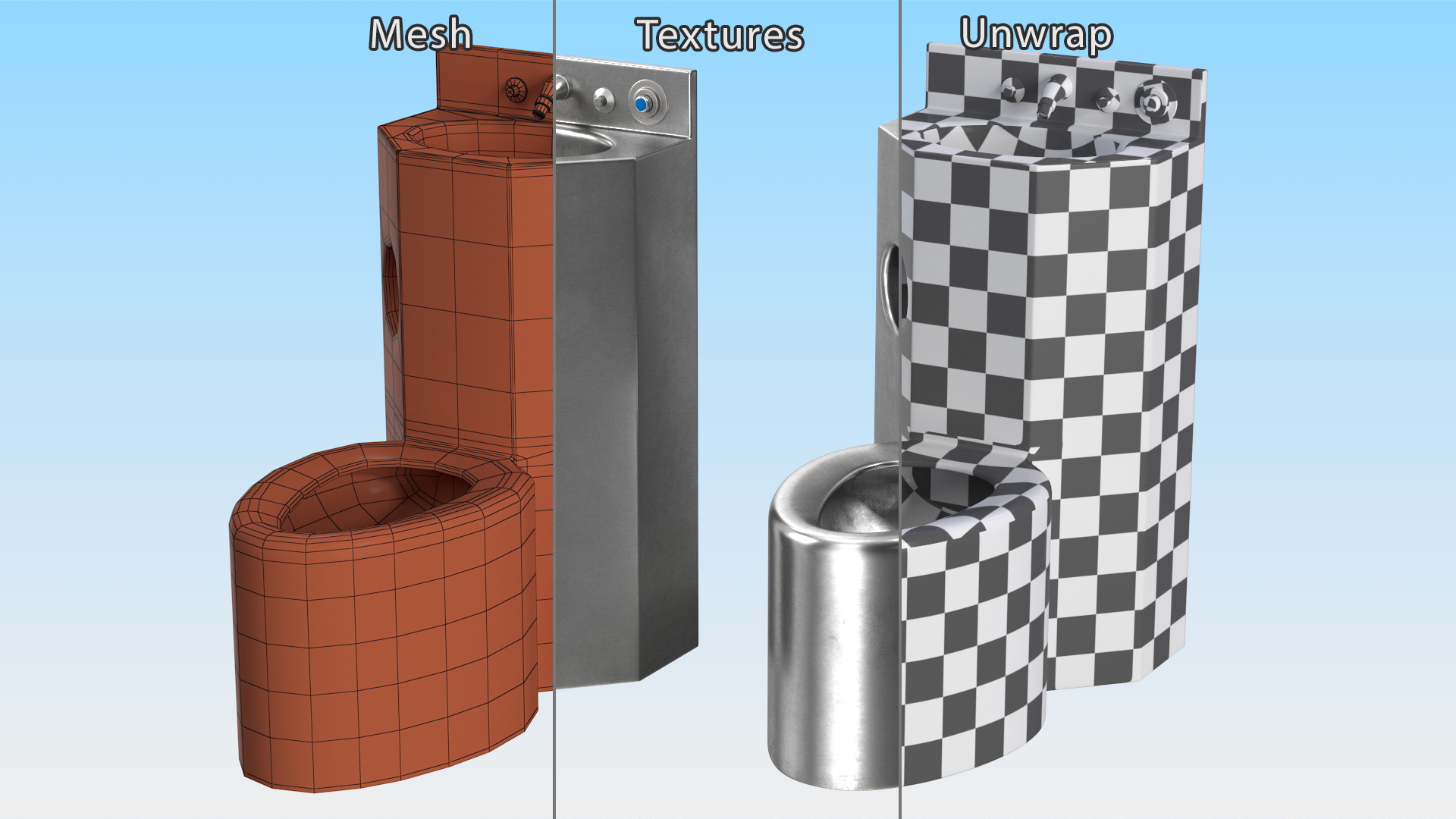 3D Dirty Stainless Steel Prison Toilet Sink Combo