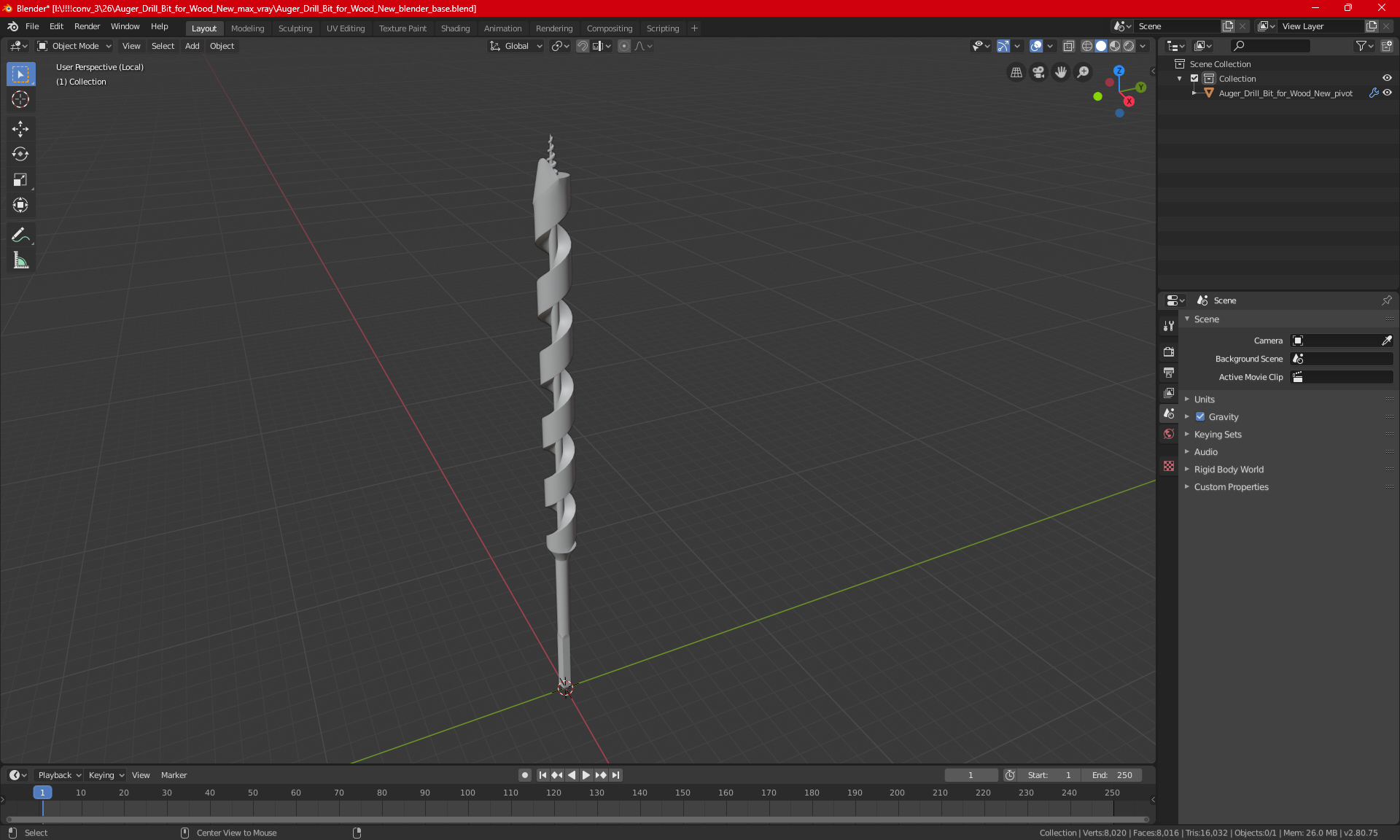 Auger Wood Drill Bit Old 3D model