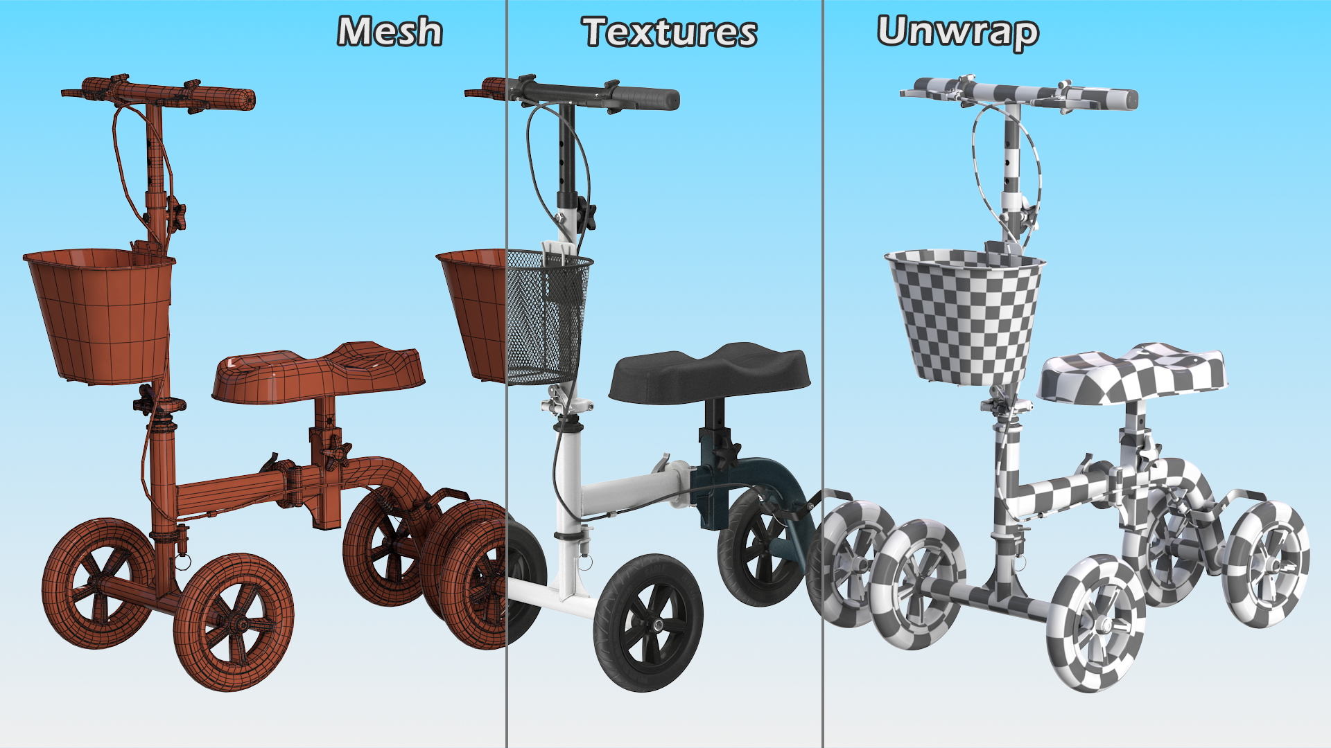 3D model Knee Scooter White Rigged