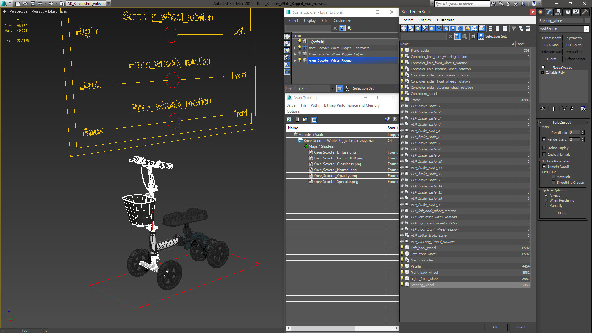 3D model Knee Scooter White Rigged