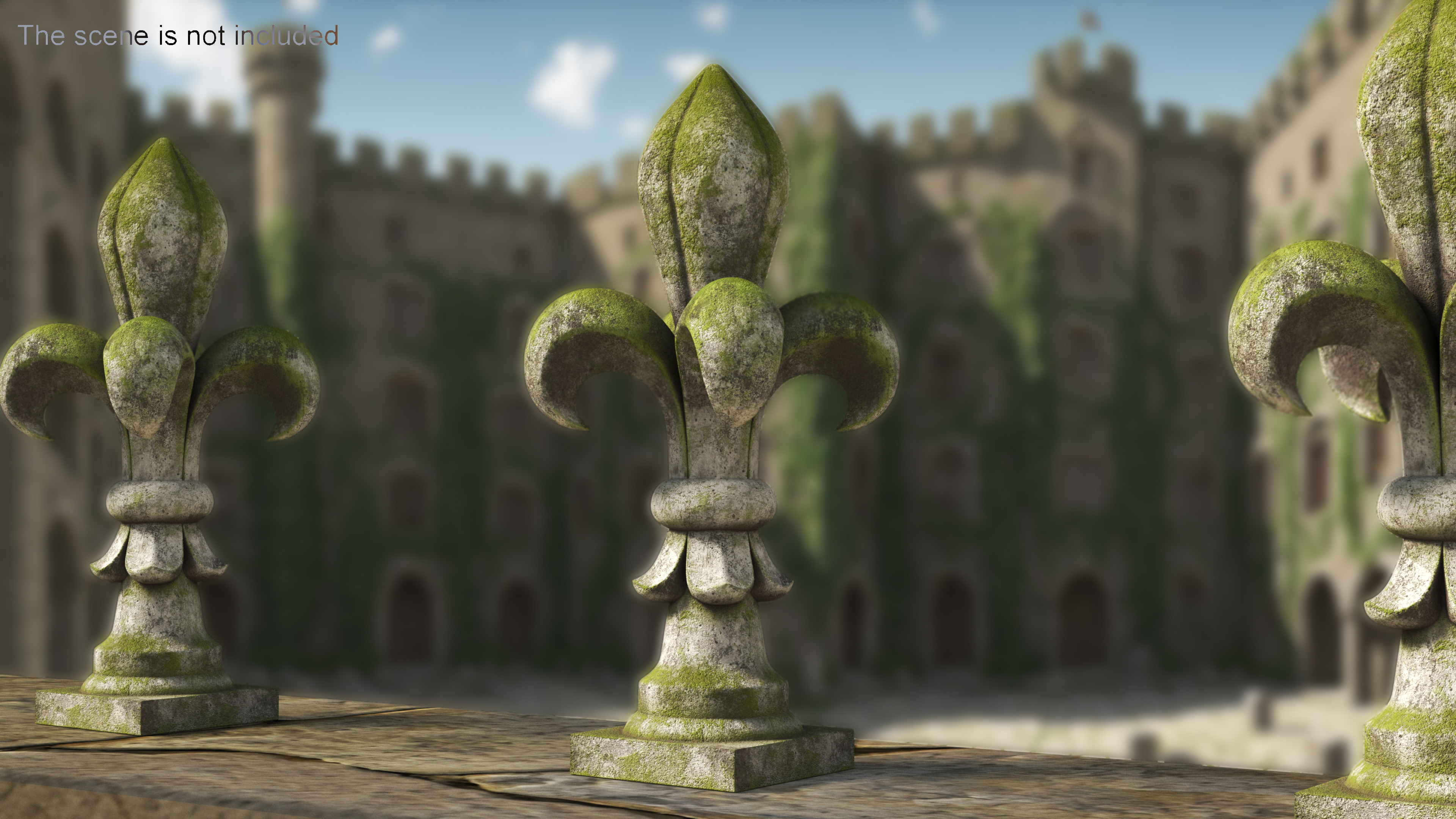 3D Fleur De Lis Finial Mossy Stone