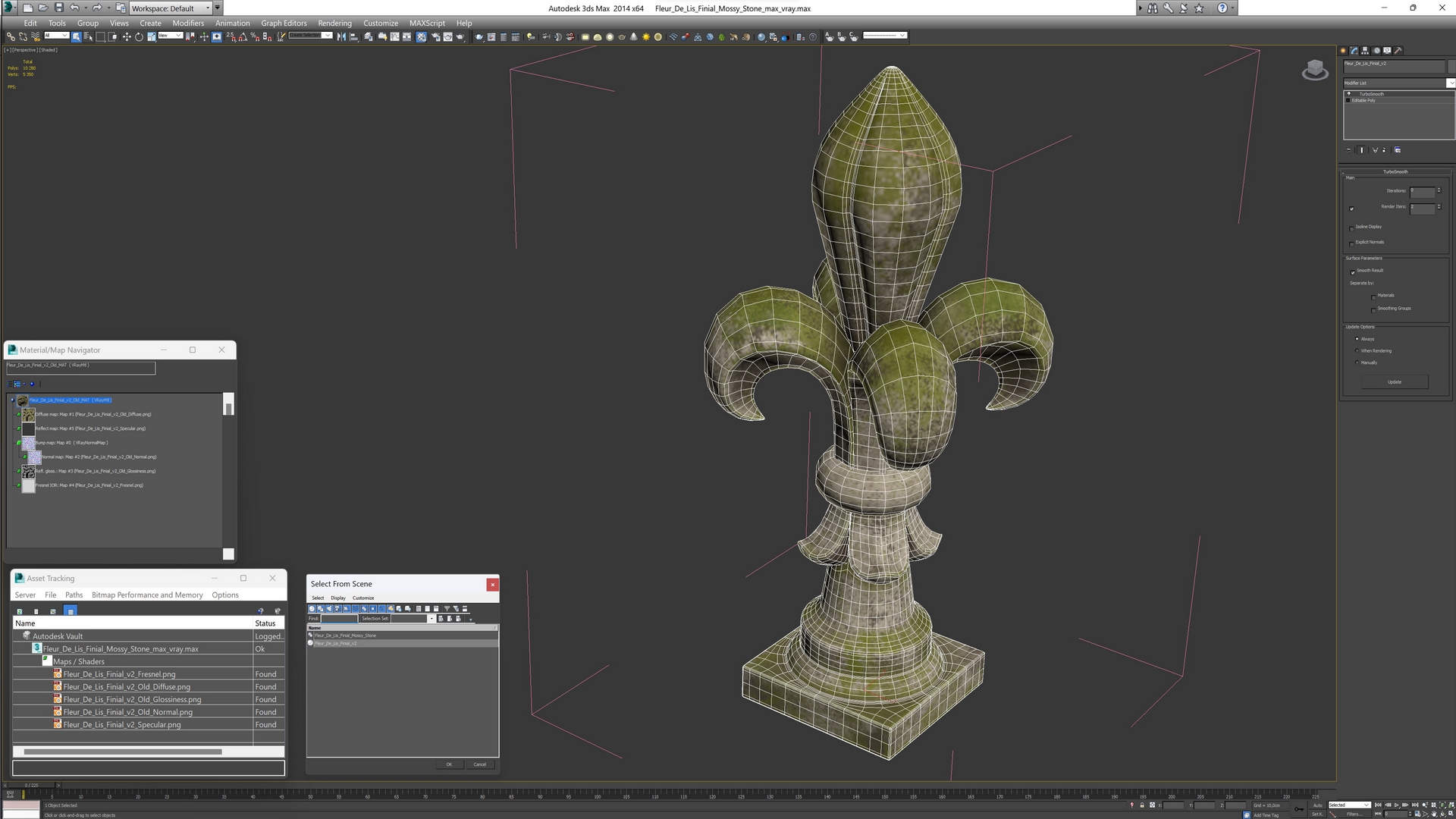 3D Fleur De Lis Finial Mossy Stone