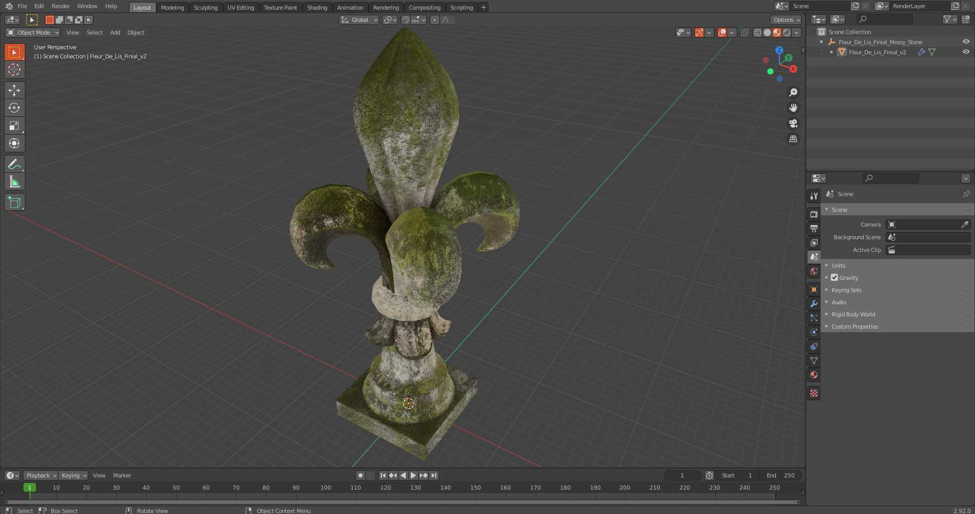 3D Fleur De Lis Finial Mossy Stone