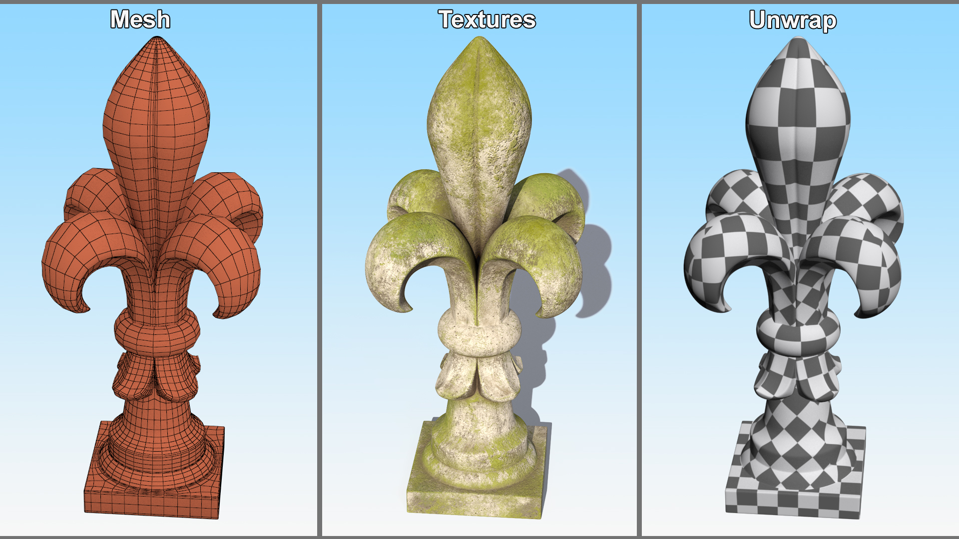 3D Fleur De Lis Finial Mossy Stone
