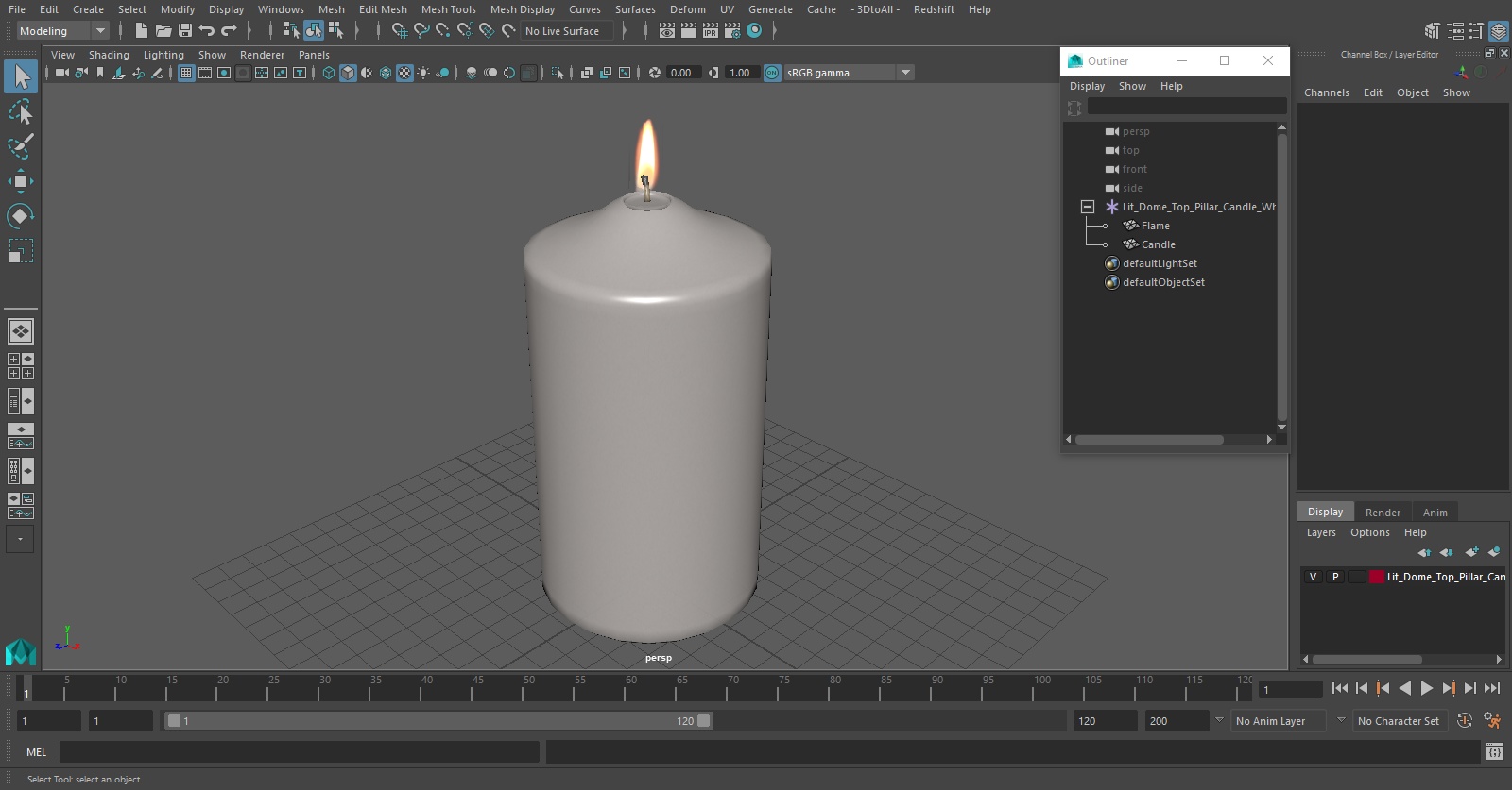 Lit Dome Top Pillar Candle White 3D