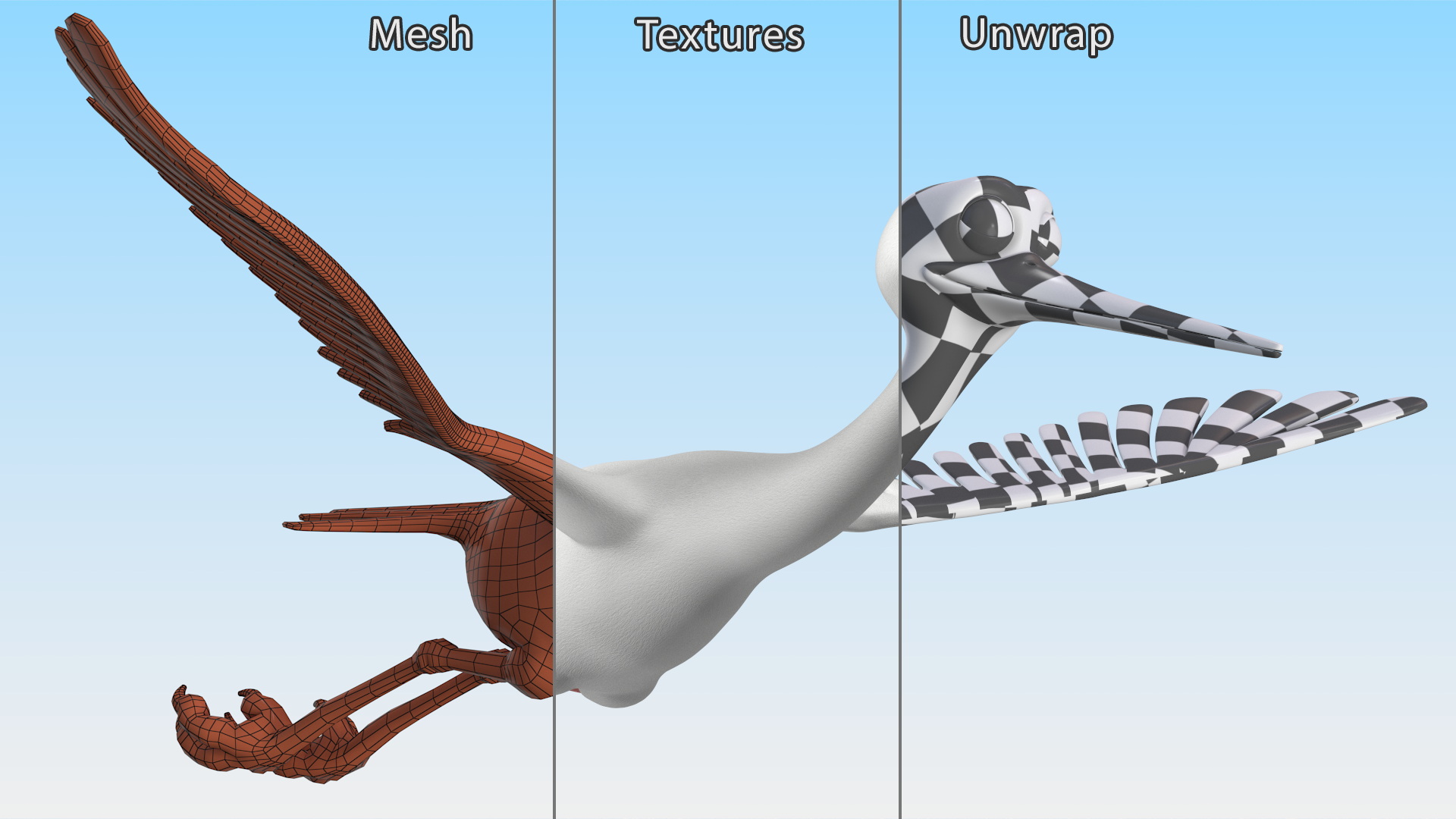 3D model Flying Pose Cartoon Stork