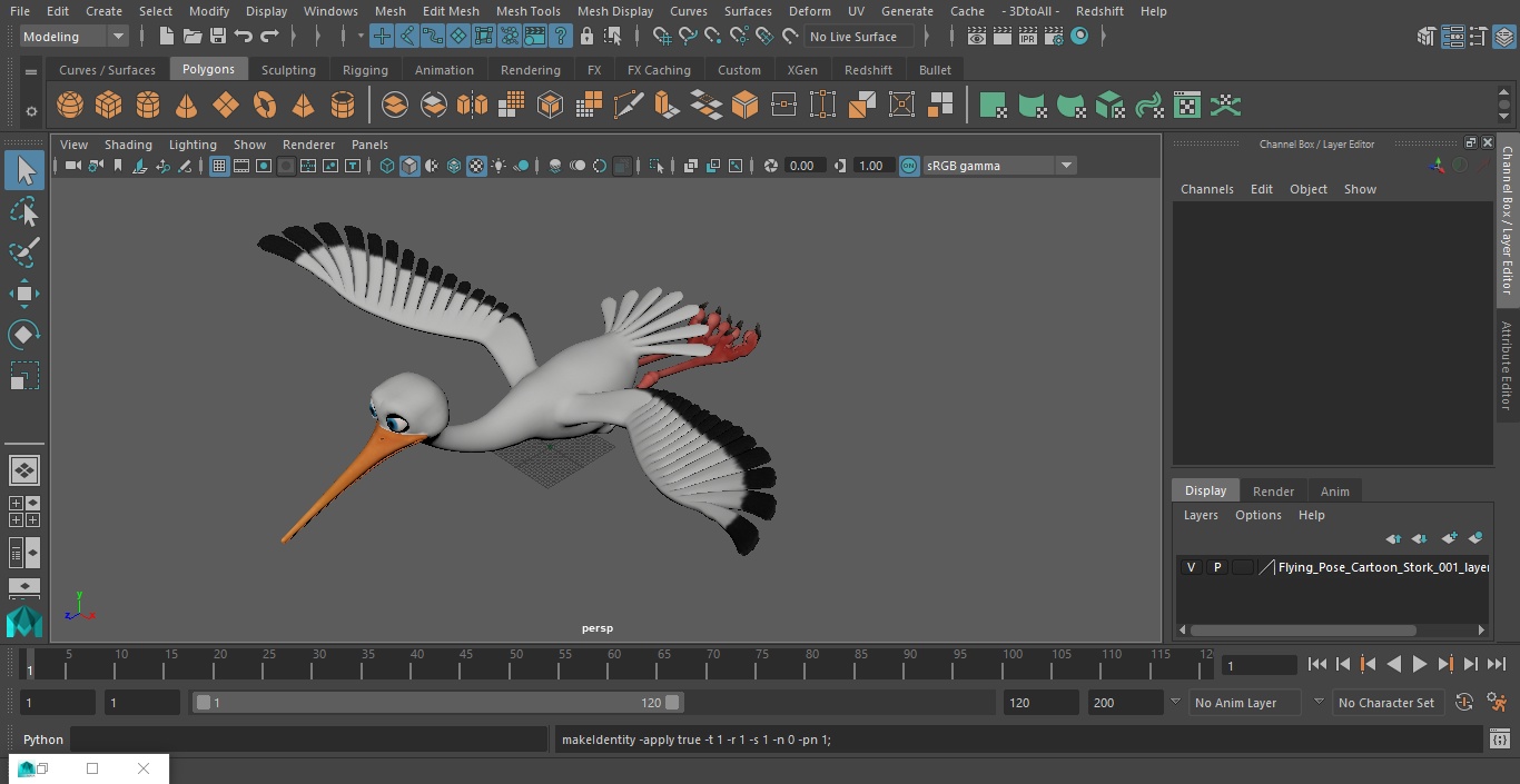 3D model Flying Pose Cartoon Stork