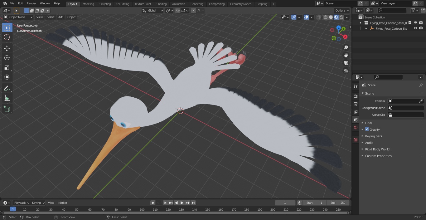 3D model Flying Pose Cartoon Stork
