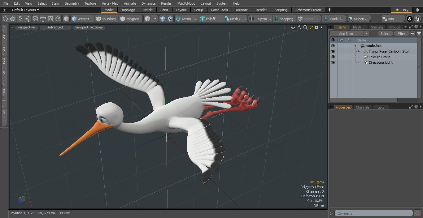 3D model Flying Pose Cartoon Stork