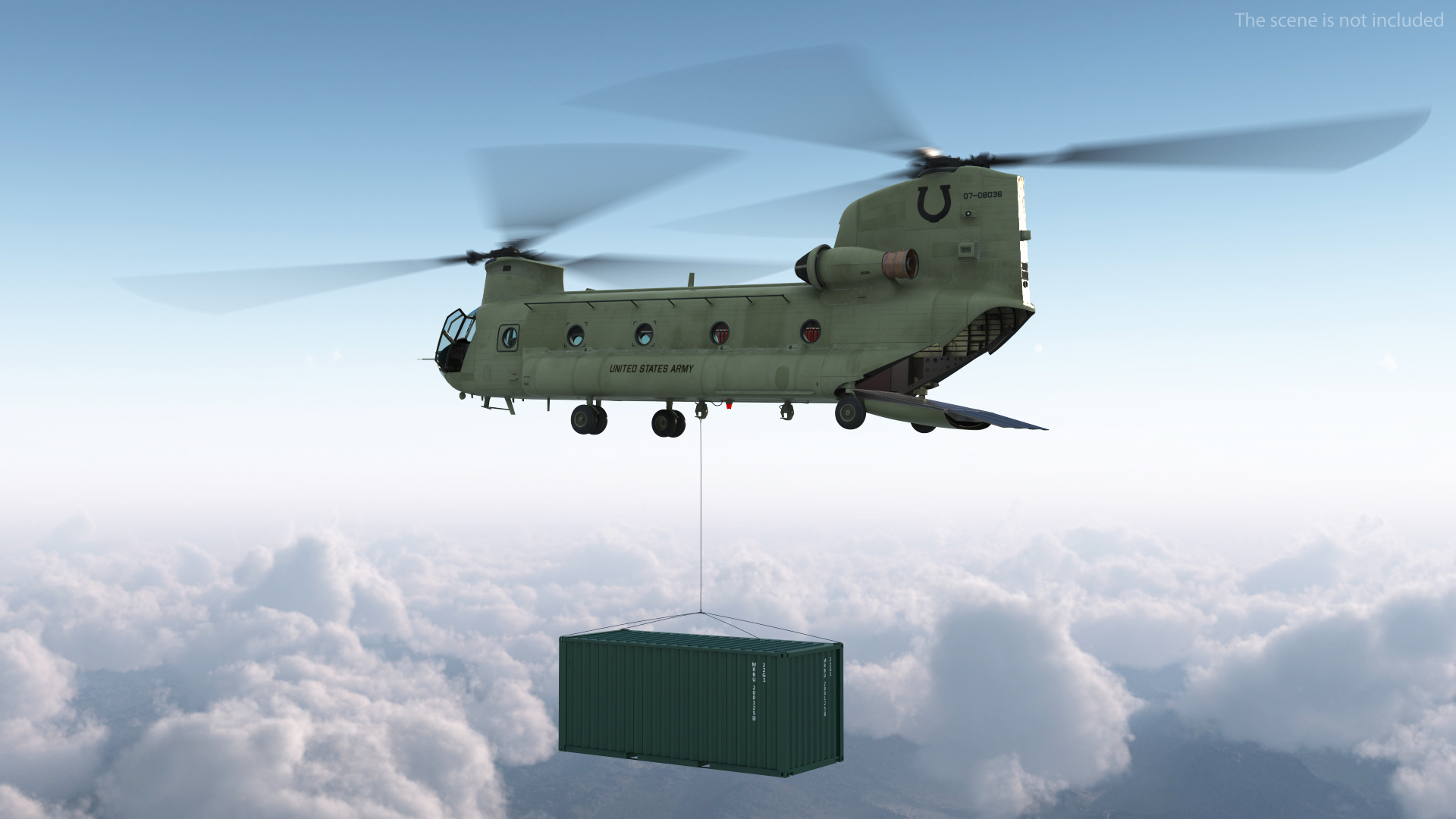 3D model US Army Transport Helicopter With 20 ft ISO Container Rigged