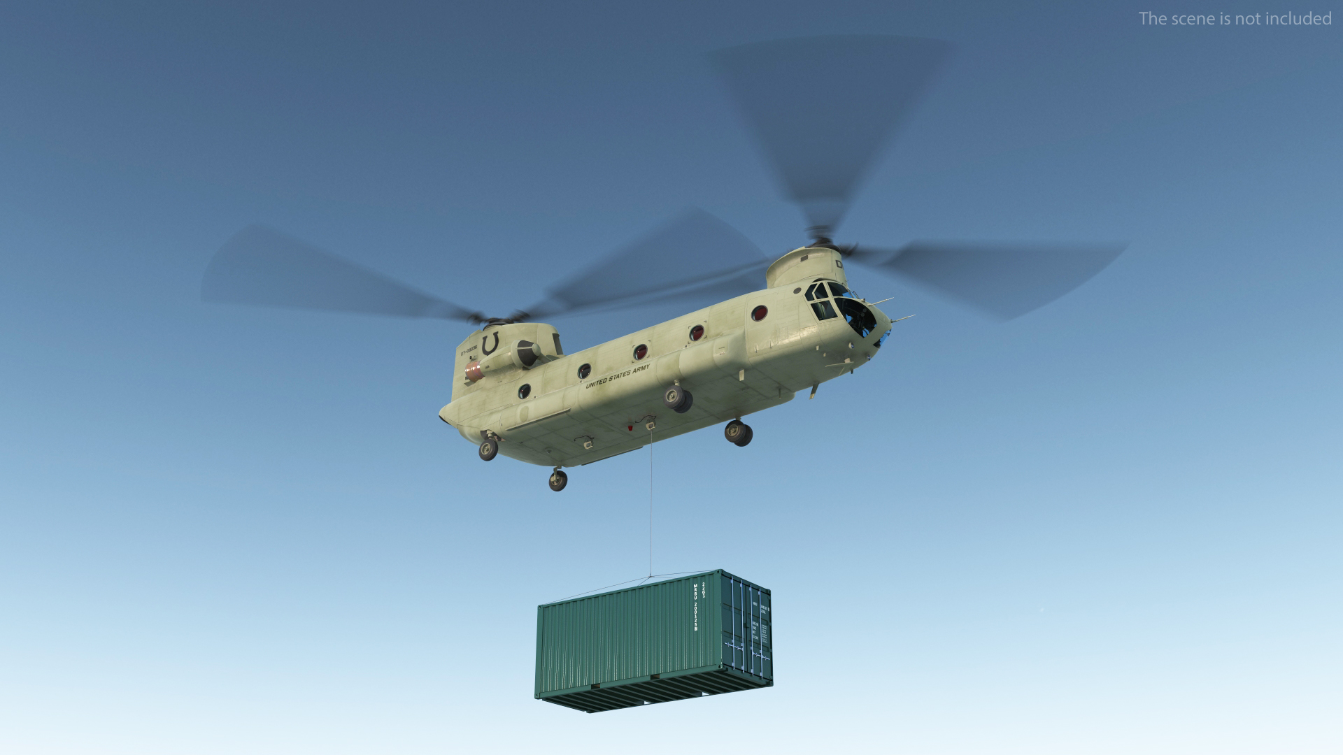 3D model US Army Transport Helicopter With 20 ft ISO Container Rigged