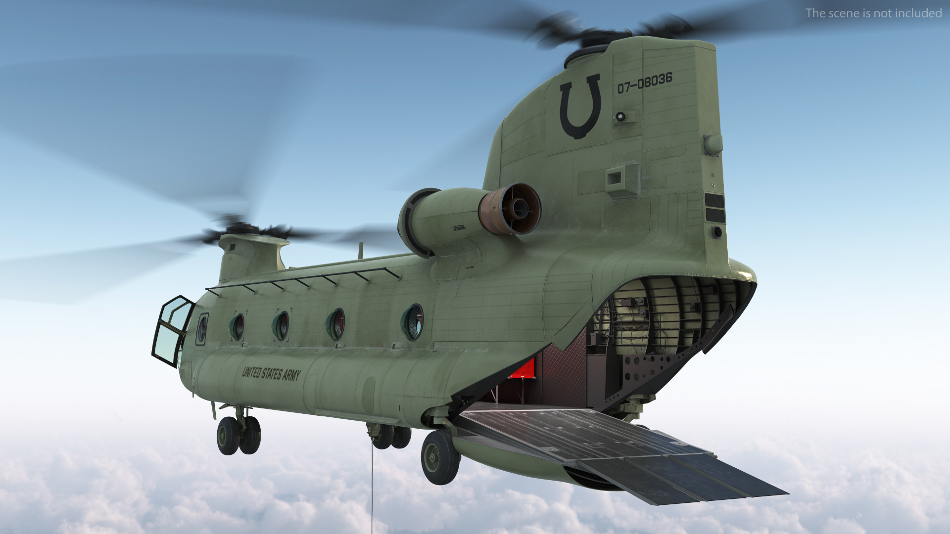 3D model US Army Transport Helicopter With 20 ft ISO Container Rigged
