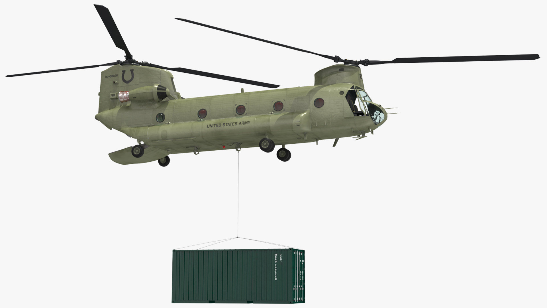 3D model US Army Transport Helicopter With 20 ft ISO Container Rigged