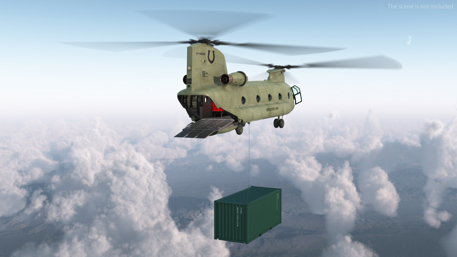 3D model US Army Transport Helicopter With 20 ft ISO Container Rigged