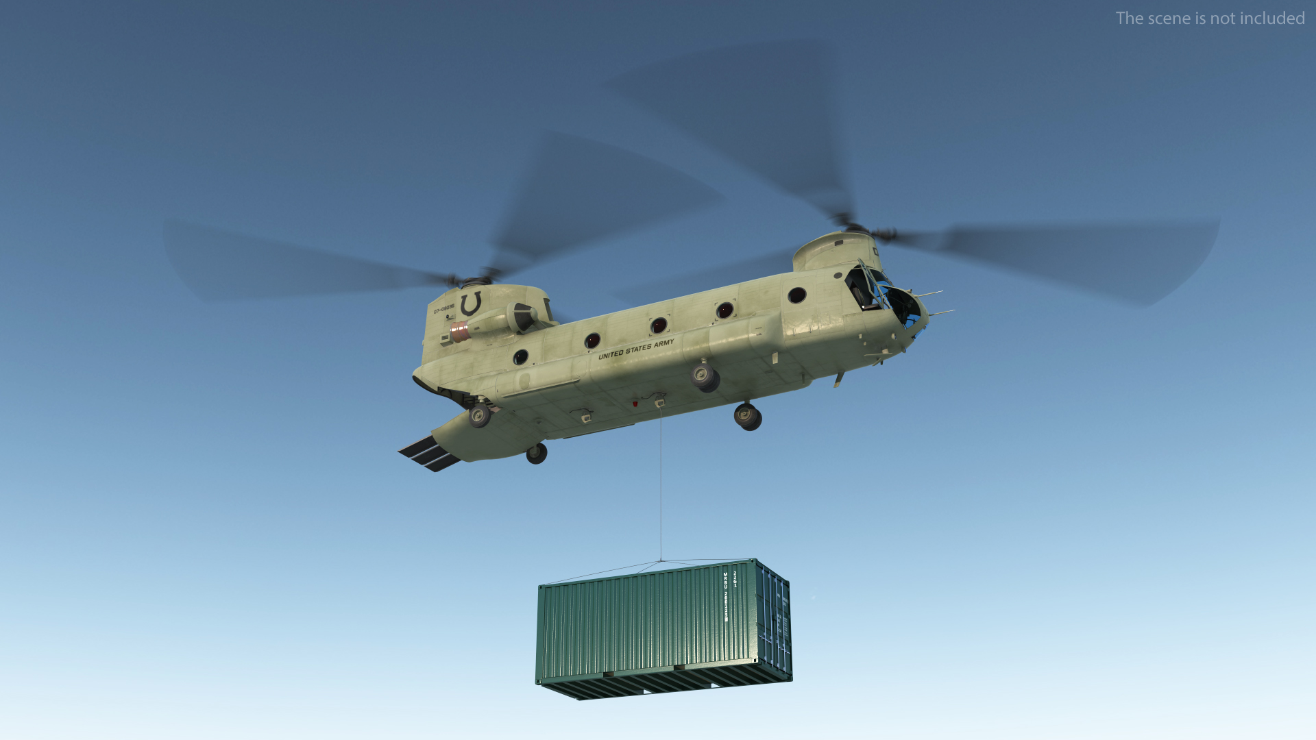 3D model US Army Transport Helicopter With 20 ft ISO Container Rigged