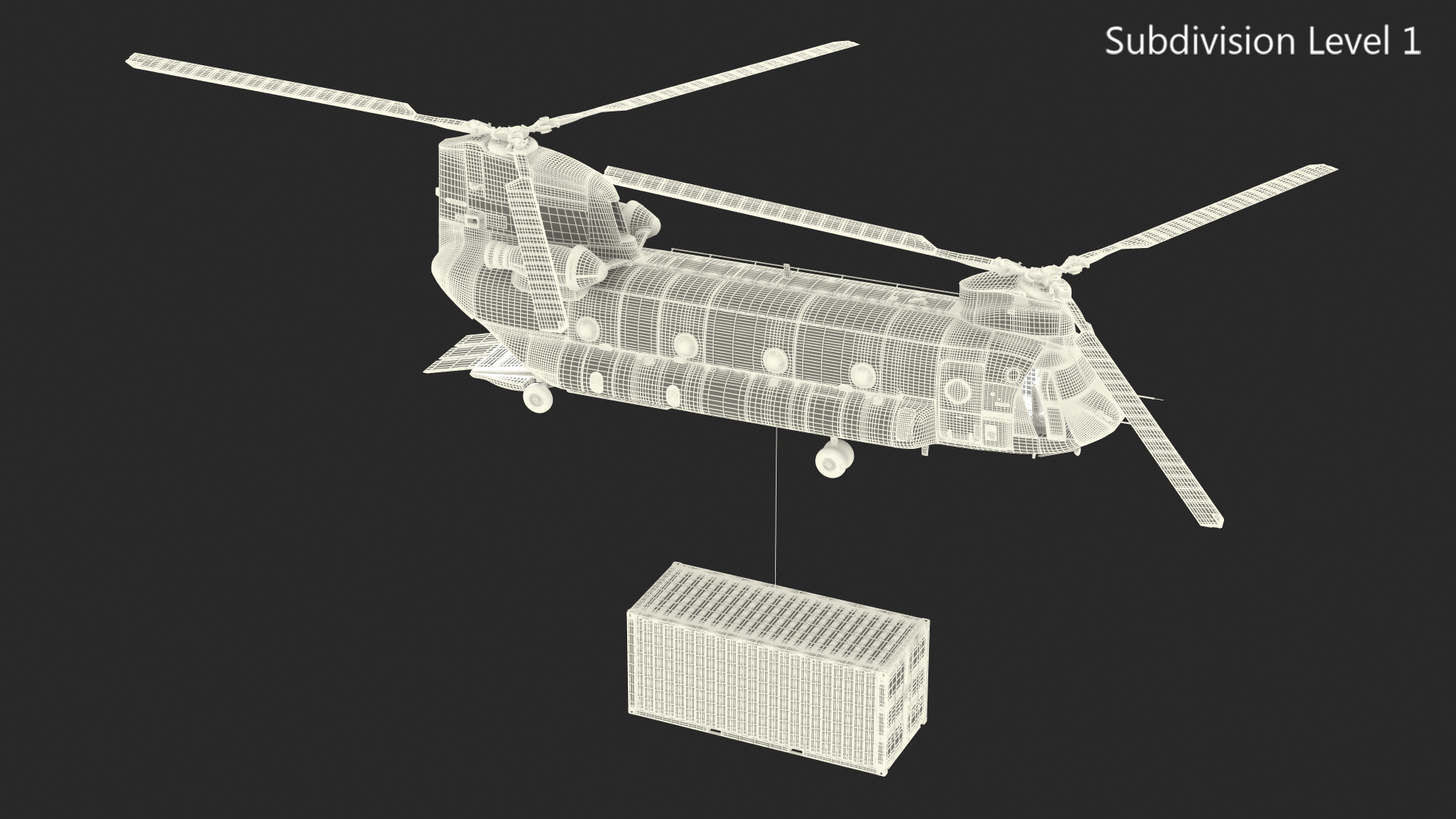 3D model US Army Transport Helicopter With 20 ft ISO Container Rigged