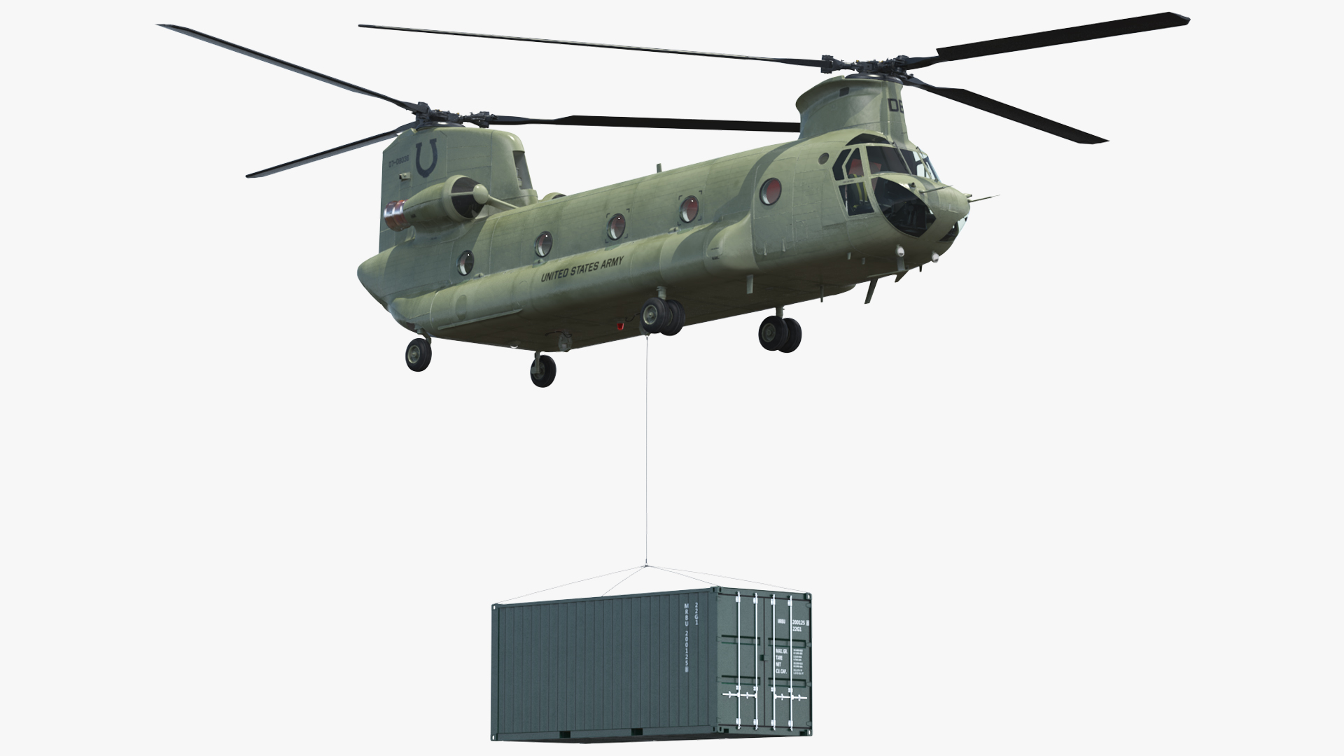3D model US Army Transport Helicopter With 20 ft ISO Container Rigged