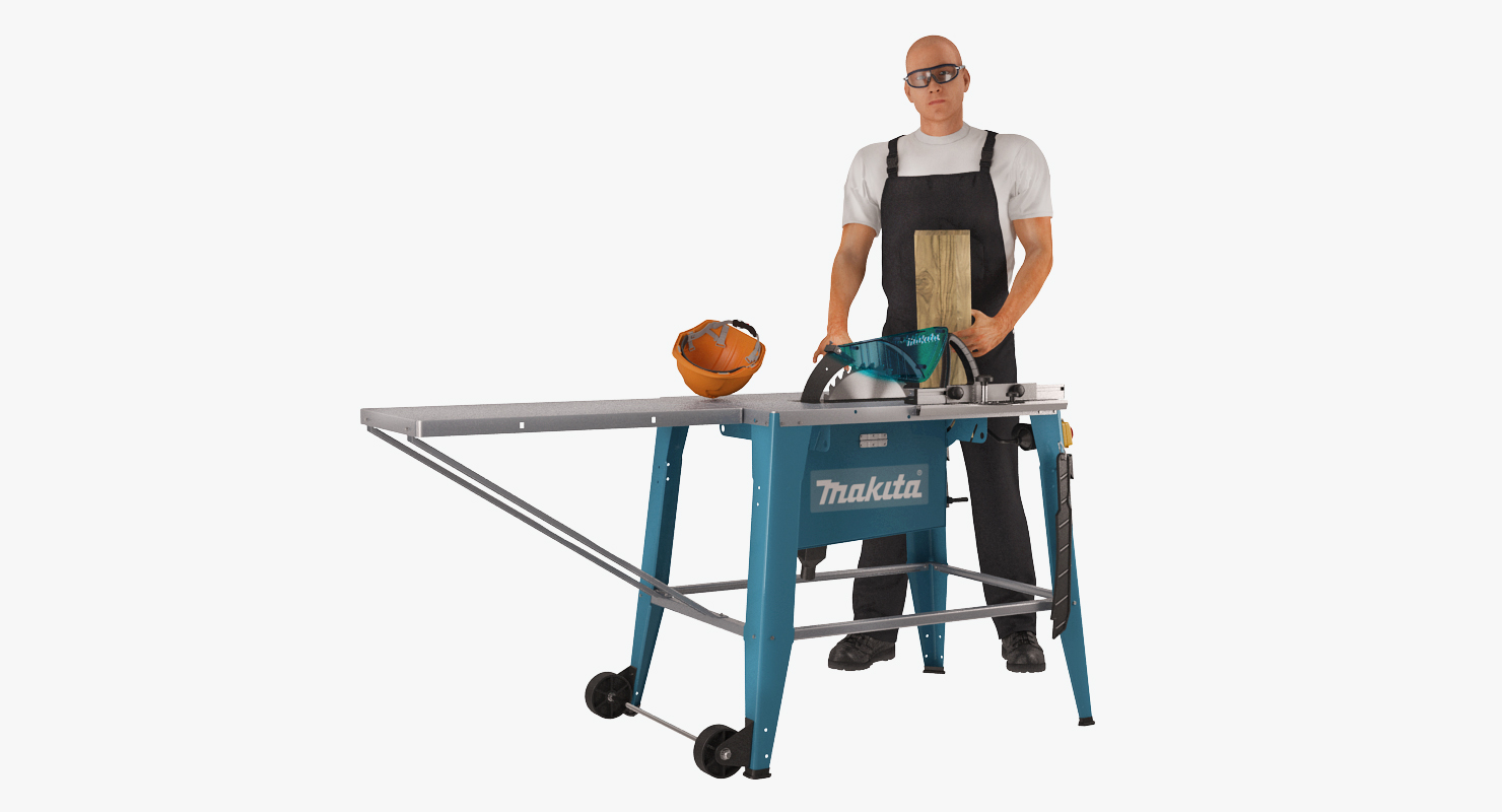 Workman with Circular Saw Makita Rigged 3D model