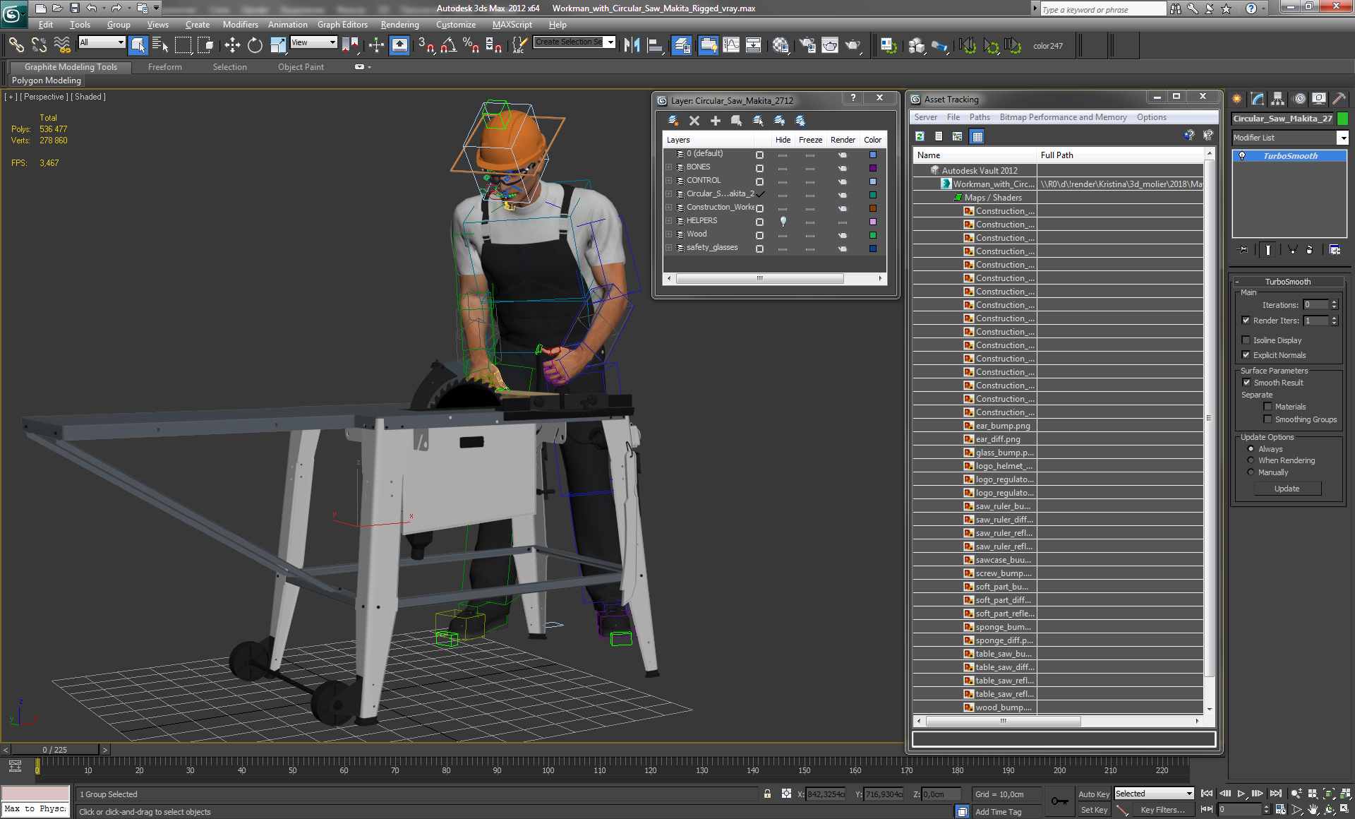 Workman with Circular Saw Makita Rigged 3D model