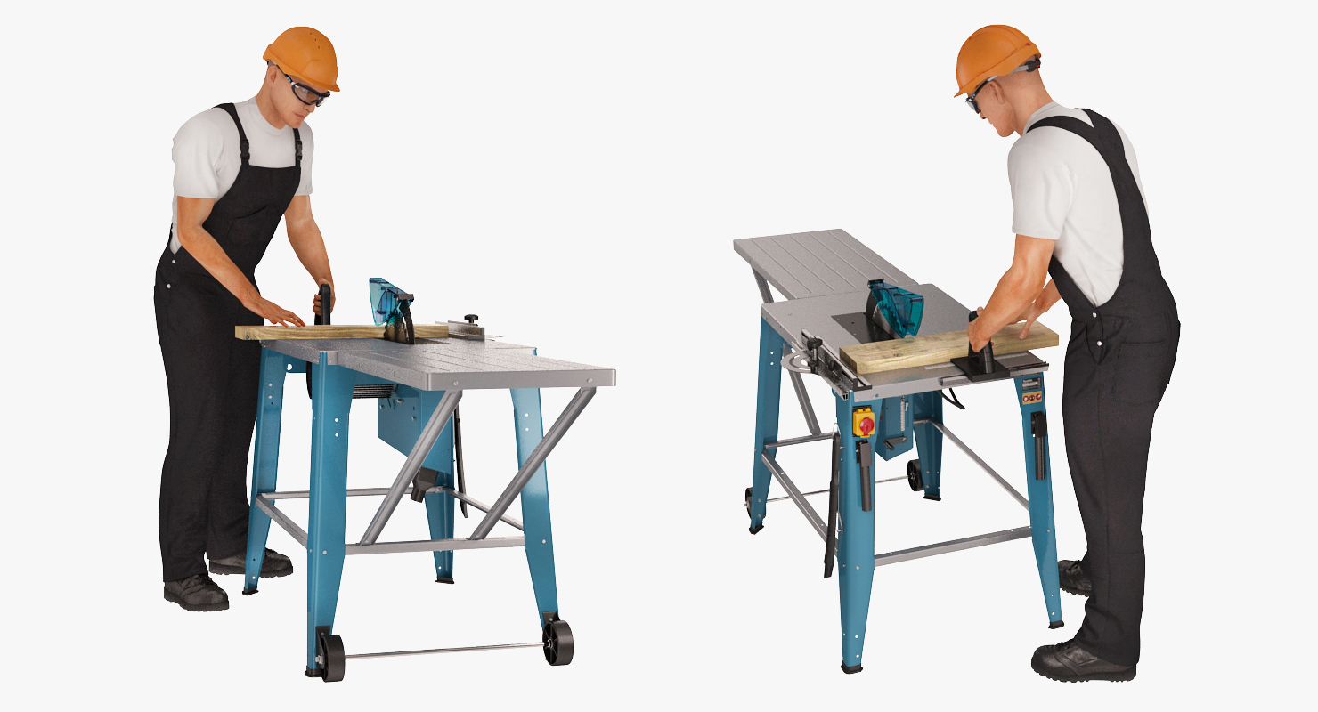 Workman with Circular Saw Makita Rigged 3D model