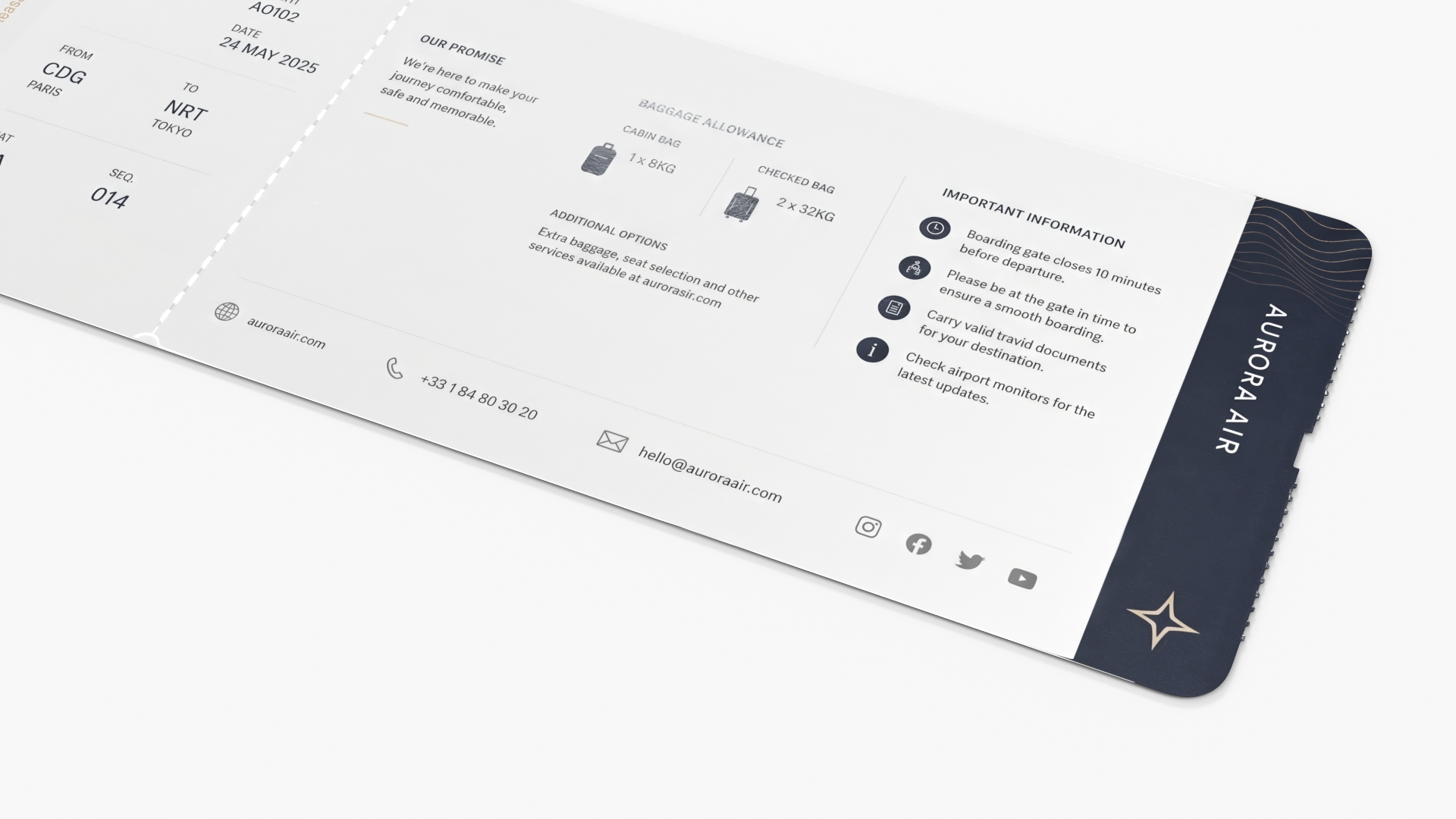 Airline Boarding Pass White, view 4
