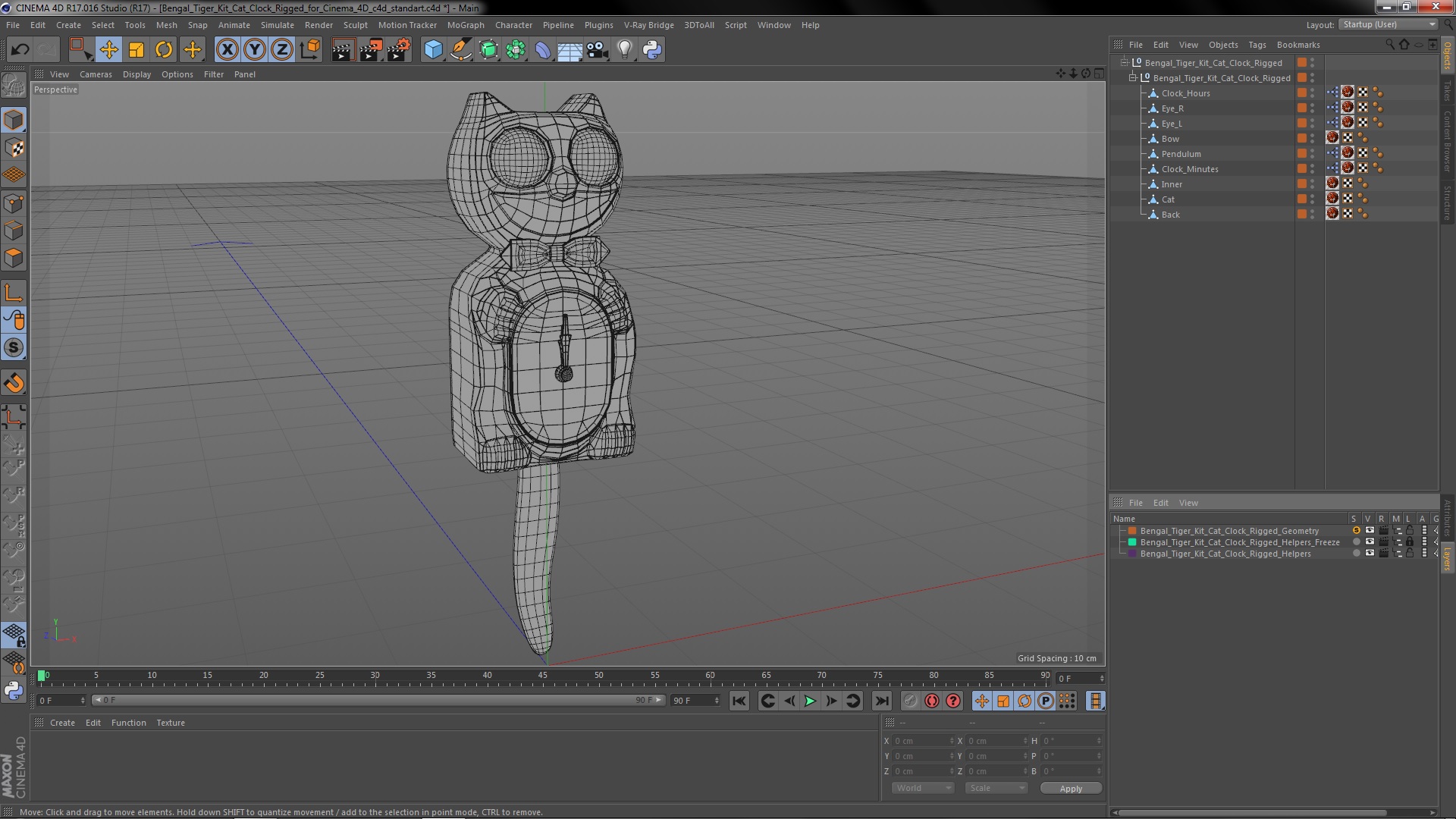 Bengal Tiger Kit Cat Clock Rigged for Cinema 4D 3D