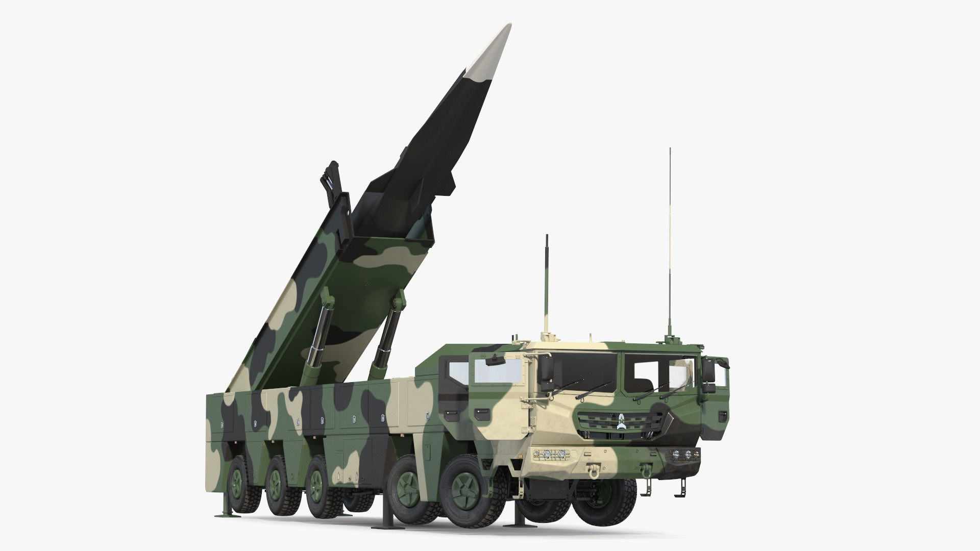 3D Ballistic Missile on Road Mobile Vehicle Rigged for Maya