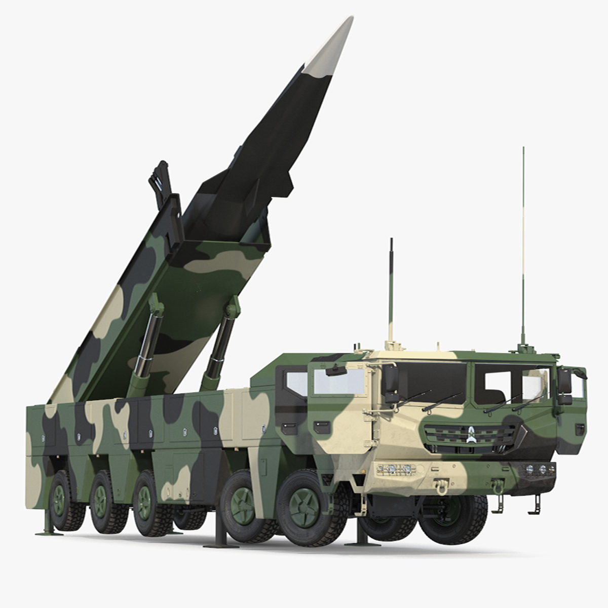 3D Ballistic Missile on Road Mobile Vehicle Rigged for Maya