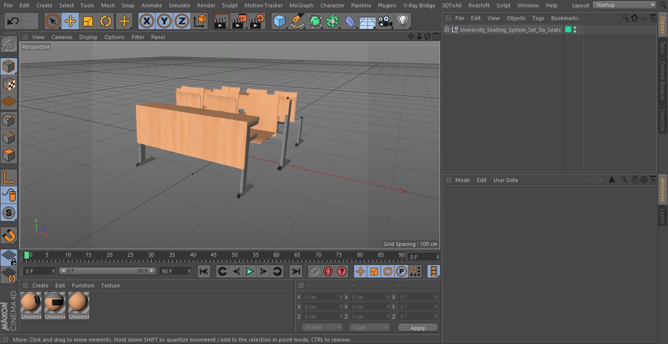University Seating System Set Six Seats 3D model
